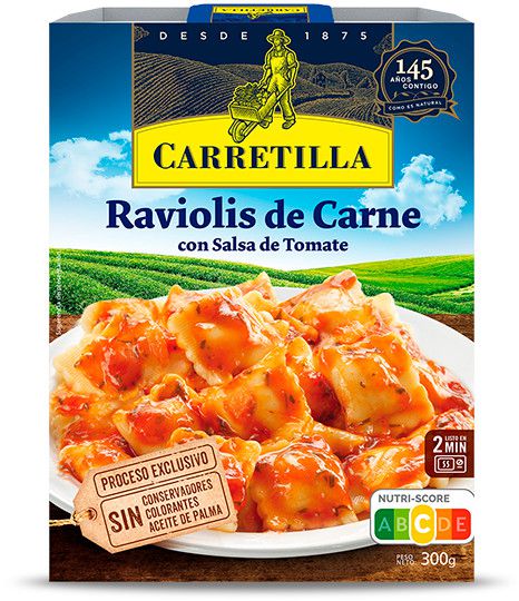 RAVIOLIS CARNE SALSA TOMATE CARRETILLA 300 GR.